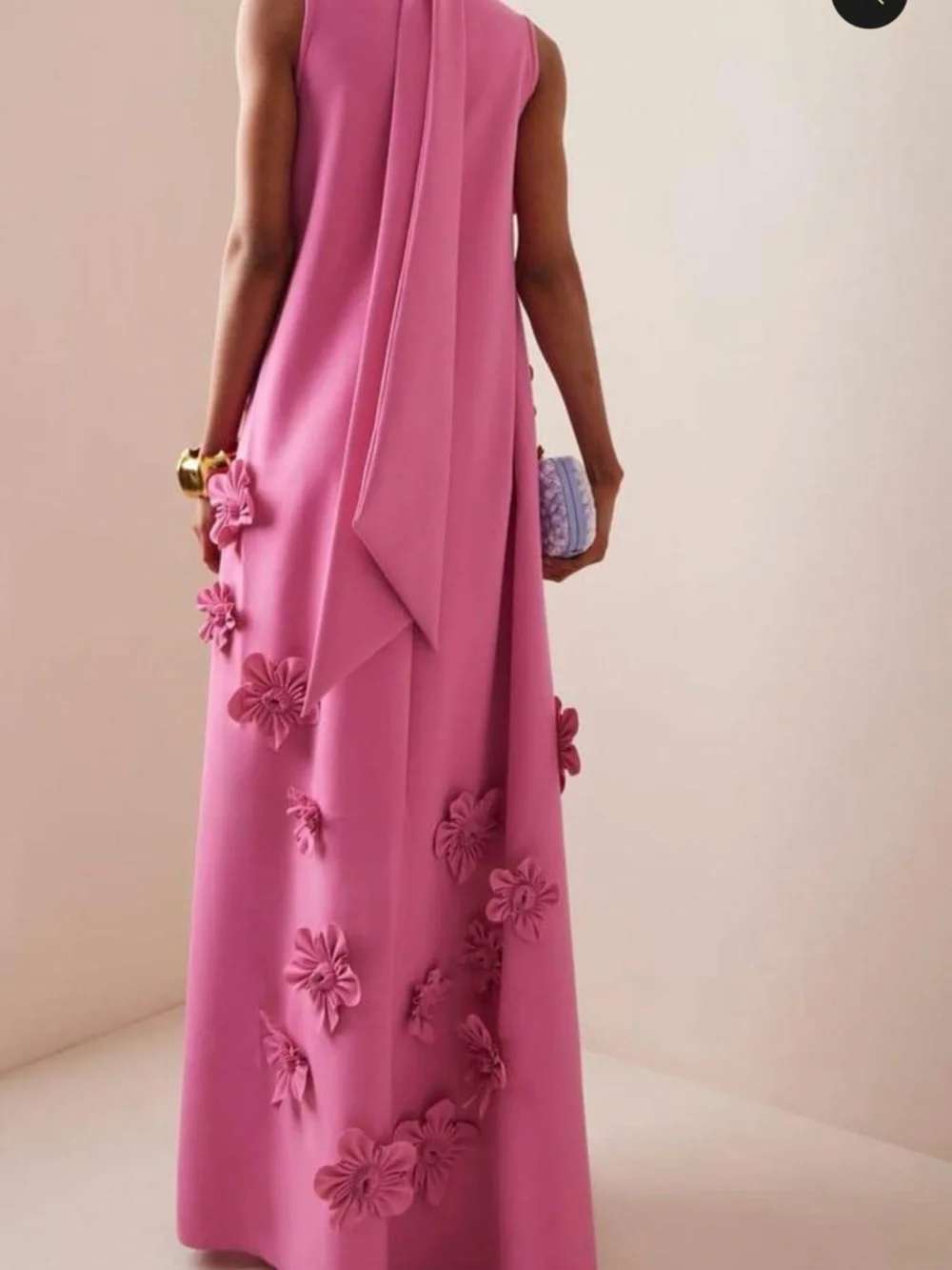 Sleeveless Pink Maxi Dress with 3D Floral Appliqués—XL - Picture 3 of 3
